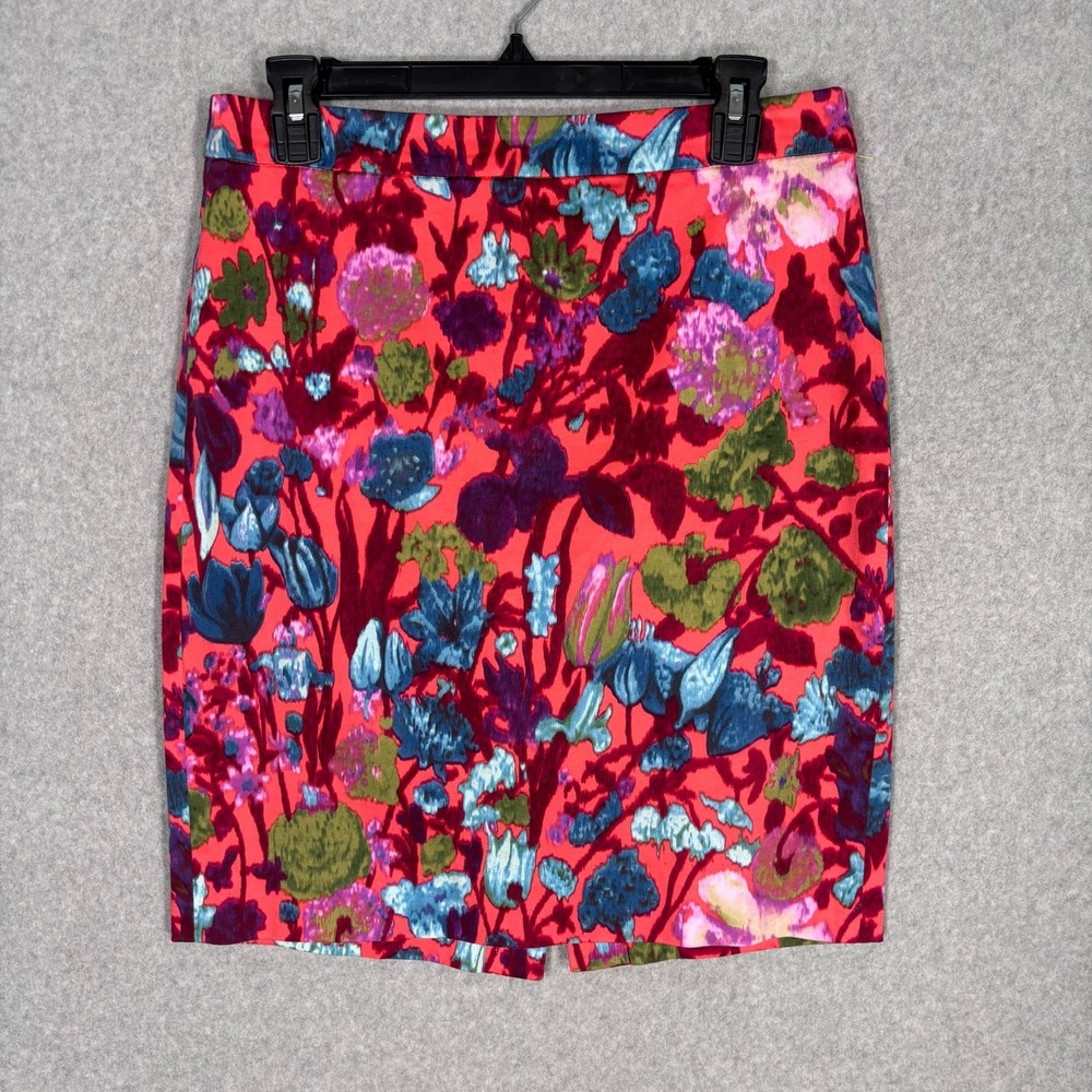 J Crew The Pencil Skirt 6 Pink Abstract Floral Knee Artsy Twee Stretch Career